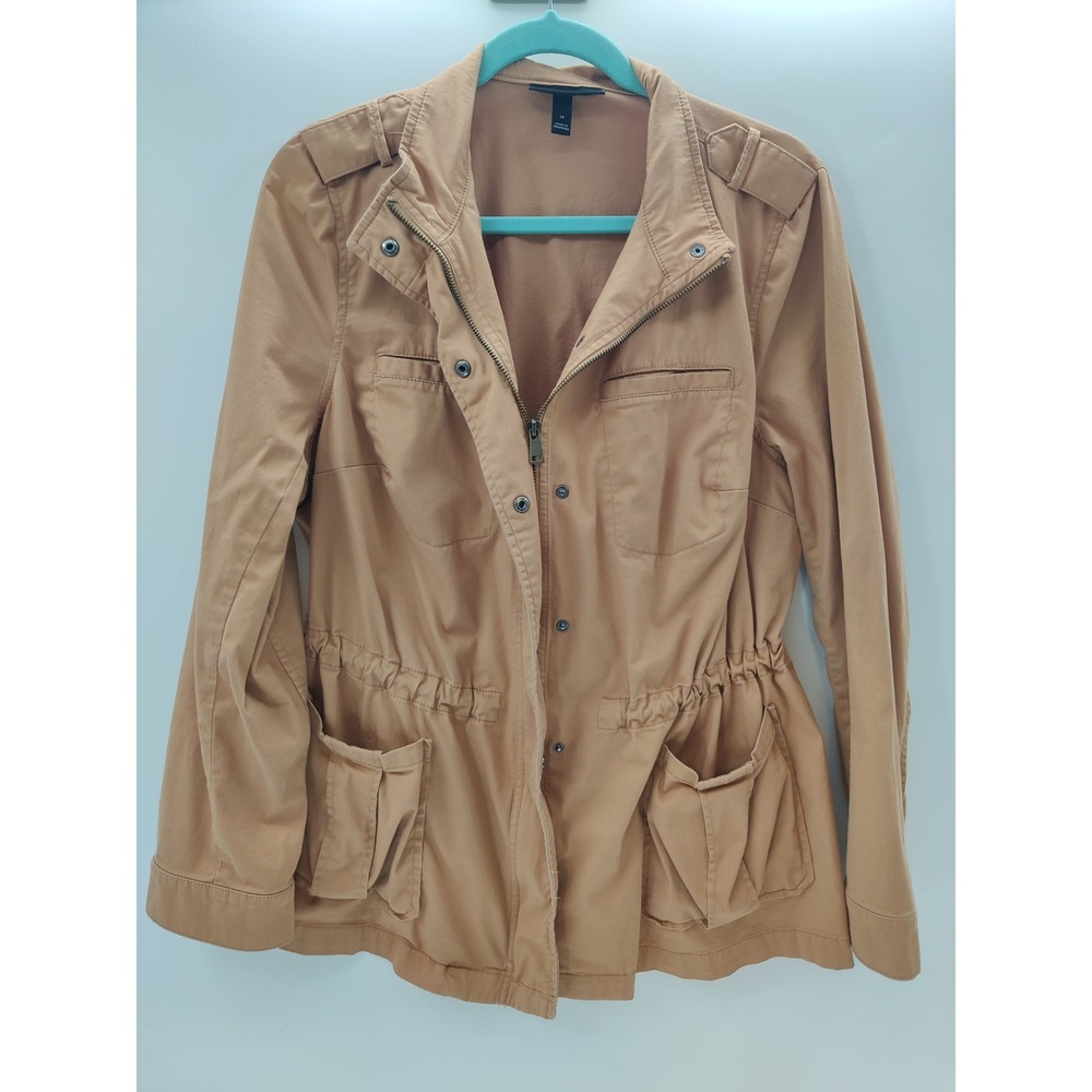 Lane Bryant Womens Tan Cotton Blend‎ Utility Jacket Drawstring Waist Size 14